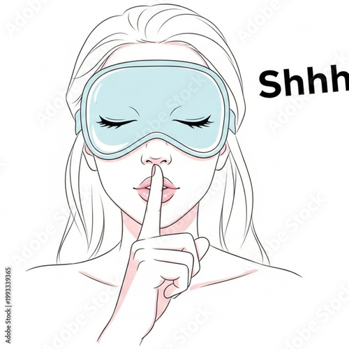 Woman wearing sleep mask giving quiet gesture on transparent background PNG