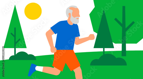 Senior man jogging in a park.