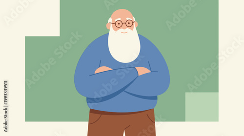 Smiling senior man with folded arms.