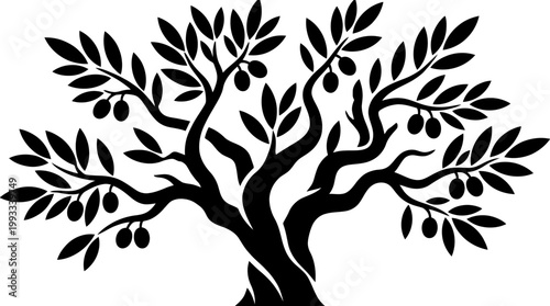 Black silhouette of an olive tree.