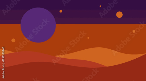 Vibrant desert landscape with purple sun.