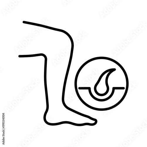 Leg hair removal icon. Healthcare and cosmetology line symbol. Black and white.