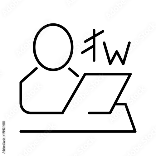 Language training icon. Education and language learning line symbol. Black and white.