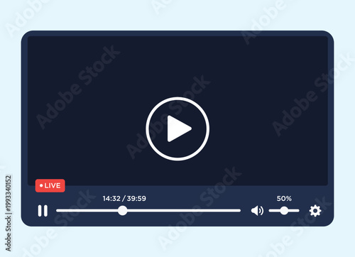 Minimalist Media Player Interface Featuring Sleek Dark Blue Controls And Play Button Vector Illustration For Modern Digital Web Content Platforms And Streaming User
