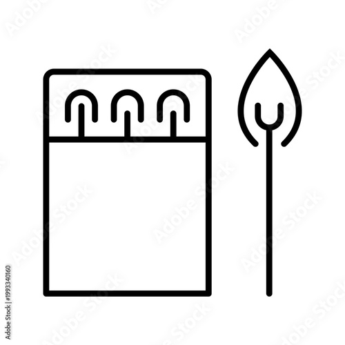 Match box icon. Objects and firestarter line symbol. Black and white.