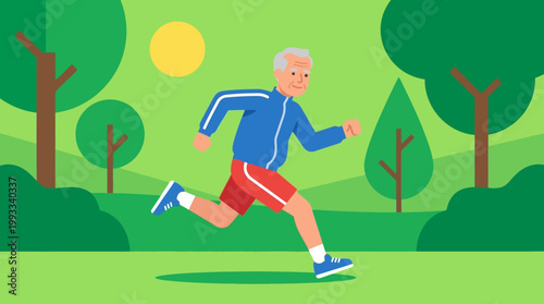 Senior man jogging in the park.