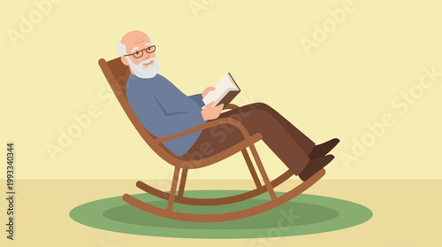 Elderly man relaxing in a rocking chair.