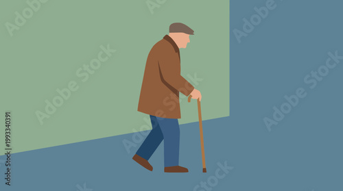 Elderly man walking with a cane.