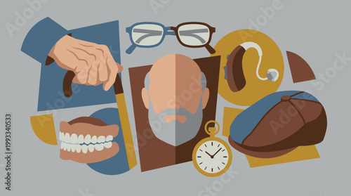 Illustration of old man daily life.