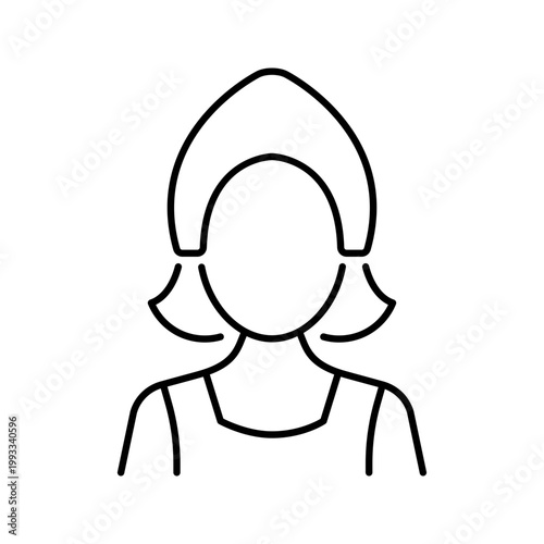 Russian woman icon. People and folk costume line symbol. Black and white.