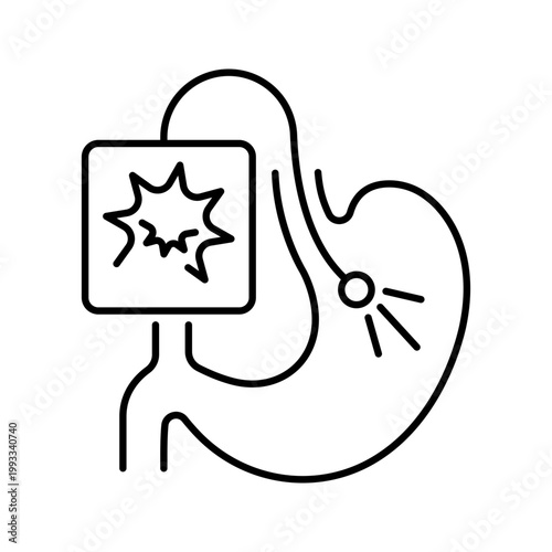 Stomach endoscopy icon. Healthcare and gastroenterology line symbol. Black and white.