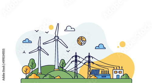 Renewable Energy Wind Turbines and Electrical Grid Infrastructure