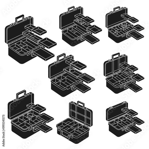 Set of Open and Closed Black Makeup Artist Train Cases with Compartments