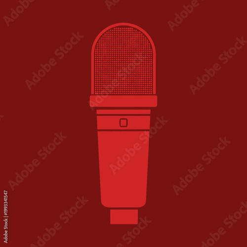 Red Microphone Icon Silhouette on Dark Red Background