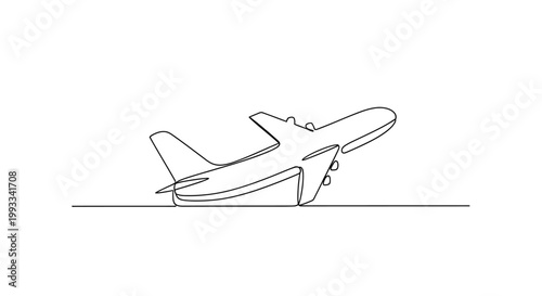 Airplane taking off, continuous line drawing, minimalist, travel concept