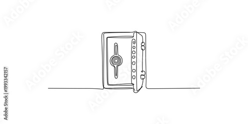 A line drawing of a safe with the door slightly ajar on a white background
