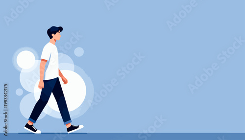 Man walks forward with calm intent