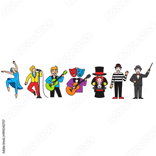 Diverse Performers Showcase Various Arts: Dance, Music, Comedy, Mime, Acting