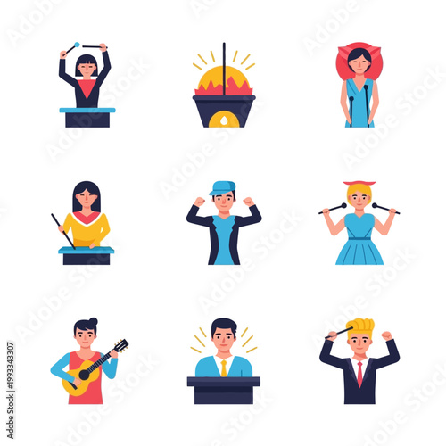 Diverse Performers and Speakers in Action: Music, Speech, and Entertainment Icons