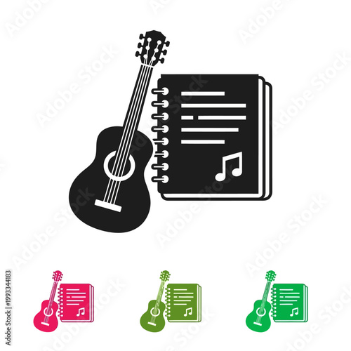 Guitar and Music Book Icon Set: Learning, Practice, and Creativity