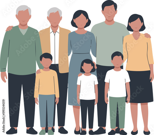 Silhouette of a family with multiple generations standing together