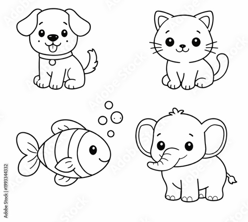 Cute Cartoon Animal Coloring Page for Kids, Simple Black and White Outline Illustration, Preschool Worksheet