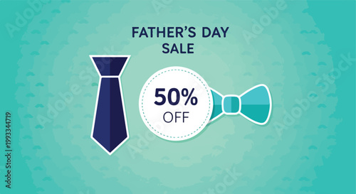 Father's Day Sale Banner, Tie and Bow Tie Illustration, Flat Design, Minimalist Style, Promotional