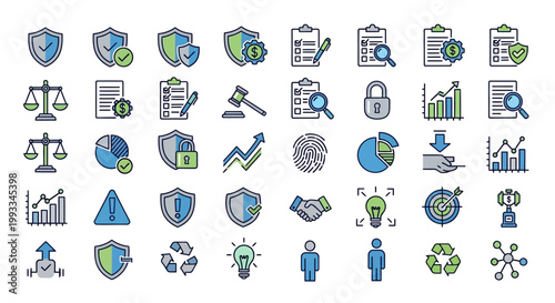 Business icons and security symbols.