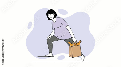 Pregnant Woman Carrying a Brown Paper Bag Full of Crispy Fried Chicken