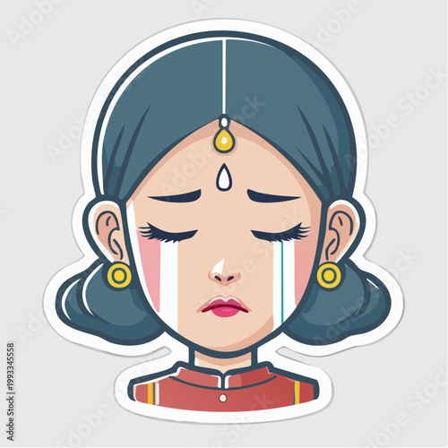 Sad Woman Crying with Traditional Indian Attire