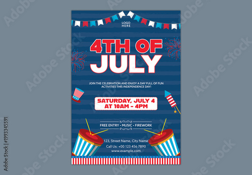 Editable 4th of July Independence Day Flyer Design with American Flag Theme and Festive Celebration Elements.