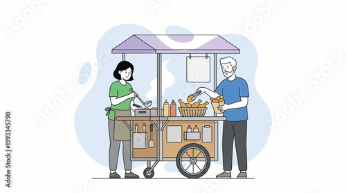 Street Food Vendor Selling Crispy Fried Chicken at Traditional Cart Il