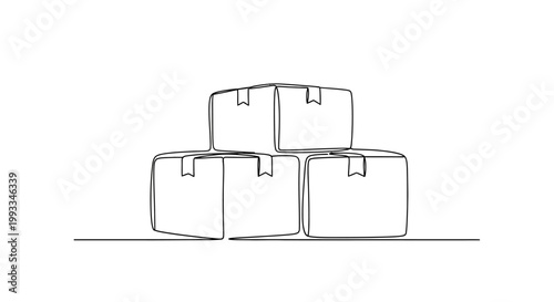 Stack of Cardboard Boxes, Continuous Line Drawing, Minimalist, Delivery, Storage, Shipping