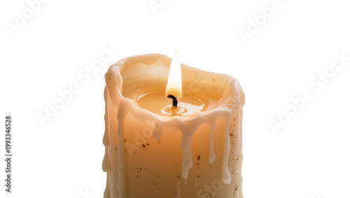 Tableau sur toile Melting Yellow Wax Candle with Burning Flame