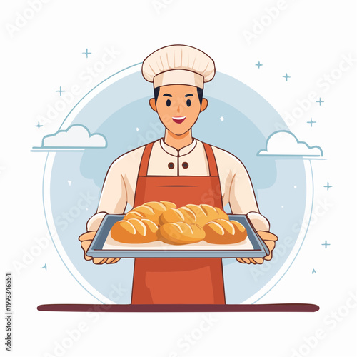 Baker Holding Freshly Baked Bread