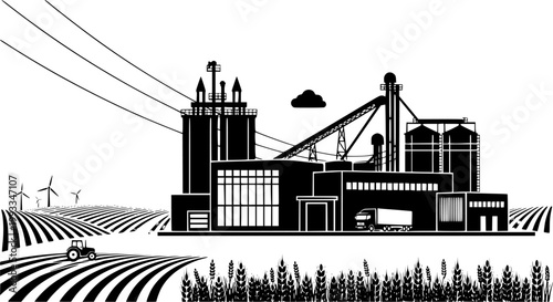 modern grain mill in an agricultural facility representing industrial food production processing and advanced farming technology