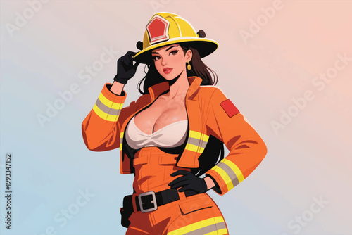 Beautiful Sexy Female Firefighter Vector Illustration Creative Design Template 