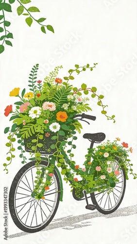Bicycle adorned with flowers and greenery