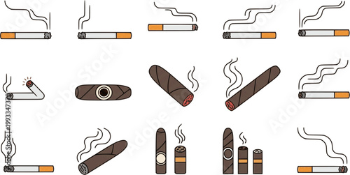 Cigarette icon vector set. Cigar illustration sign collection. smoke symbol. Cigaret vector icons. Cigarette icon set. Smoking concept icon.