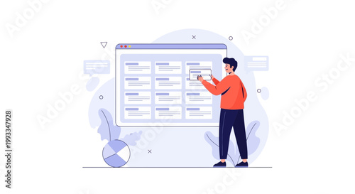 Man interacting with a digital interface, planning and organization concept