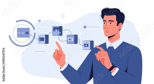 Man Interacting with Digital Interface, Data Visualization, Futuristic Technology Concept