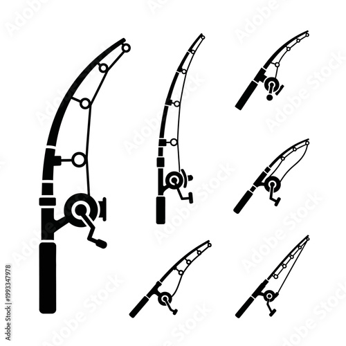 Fishing Rod Silhouettes Collection: Various Angles and Styles