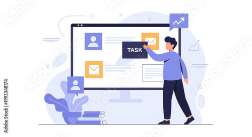 Man organizing tasks on a digital board, business planning and project management concept