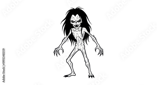 Scary Monster Character with Long Black Hair and Spooky Face