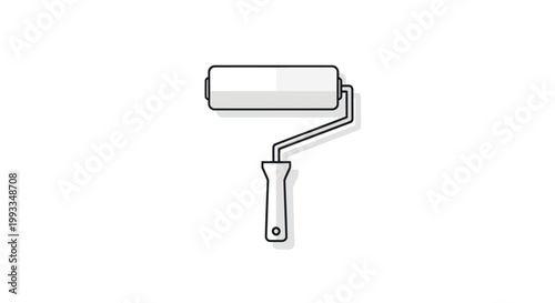 Paint Roller Icon: Simple Line Art Illustration of a Painting Tool