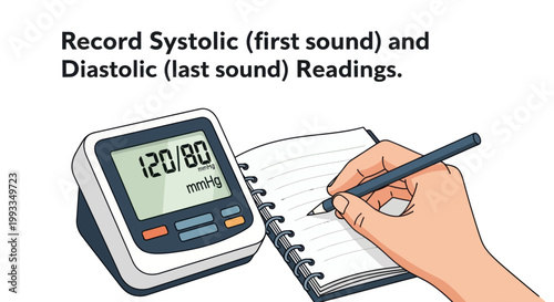 Medical Health Concept: Blood Pressure Monitor and Hand Writing Notes