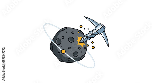Mining Asteroid in Space with Pickaxe Illustration