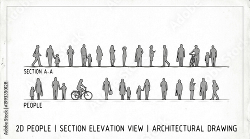 People silhouettes in elevation side view | Architecture people | silhouettes of people | 2D people | Section Elevation View | Architectural drawing people | characters 