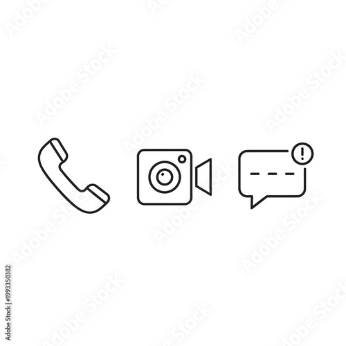 Communication icons: phone, video call, chat message notification