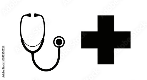 Stethoscope and Red Cross Symbol: Healthcare, Medicine, and Emergency Services Concept
